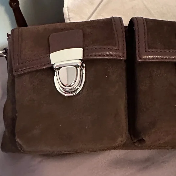 NWT Banana republic Brown Suede Dual Pocket Shoulder Bag with Silver Hardware - Picture 7 of 7